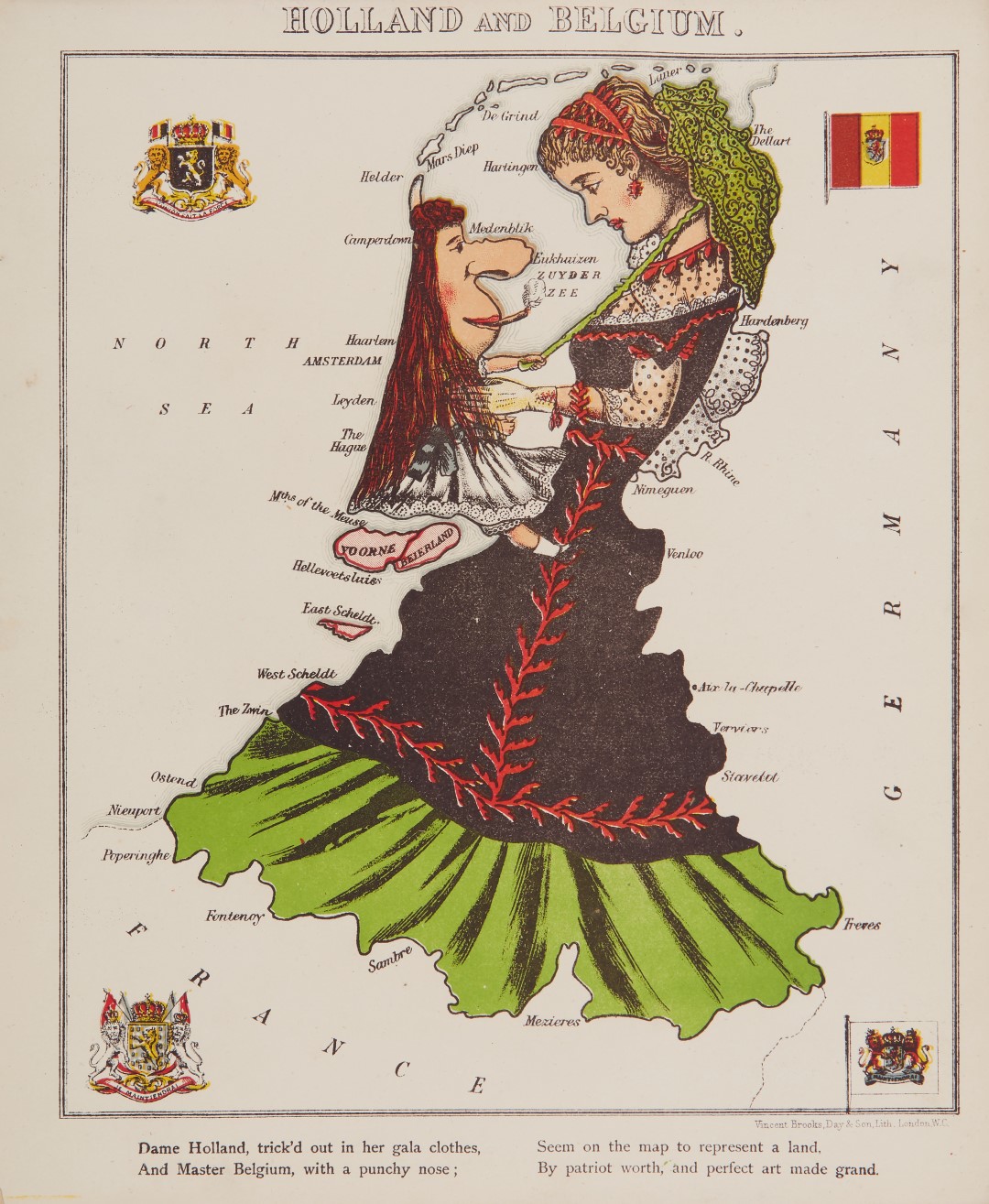 Inline Image - William Henry Harvey, Geographical Fun, namely Humourous Outlines of Various Countries | the set of twelve caricature maps of European countries with contents and advertisement leaves | chromolithographs, contents leaf with owner's inscription | Hodder and Stoughton, 1868; est. £800-1,200, sold for £1,178