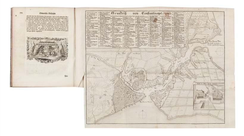 Inline Image - Demetrie Kantemir, Geschichte Des Osmanischen Reichs Nach Seinem Anwachse Und Abnehmen | first German edition | 22 engraved portraits and folding map of Constantinople | Hamburg, C. Herald, 1745 | An important history of the Ottoman Empire from 1214 to 1711, largely based on original Turkish sources | est. £1,000-1,500, sold for £1,736