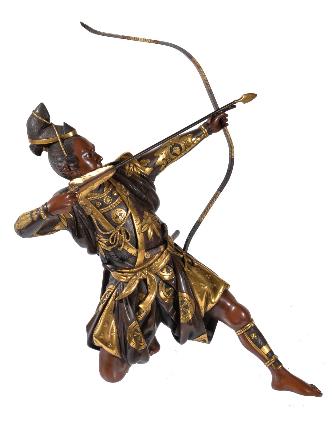 Inline Image - Lot 163: Masamitsu (Shoko): A Miya-O style Japanese Parcel Gilt Bronze Figure of an Archer | Est. £2,000-4,000 (+fees)