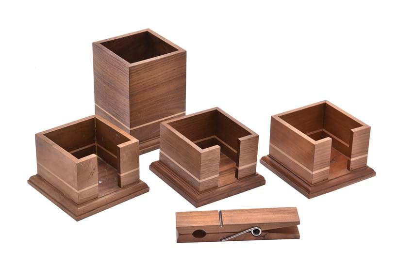Inline Image - Lot 88: David Linley, a collection of walnut and sycamore inlaid desk items, early 21st century | Est. £120-180 (+fees)