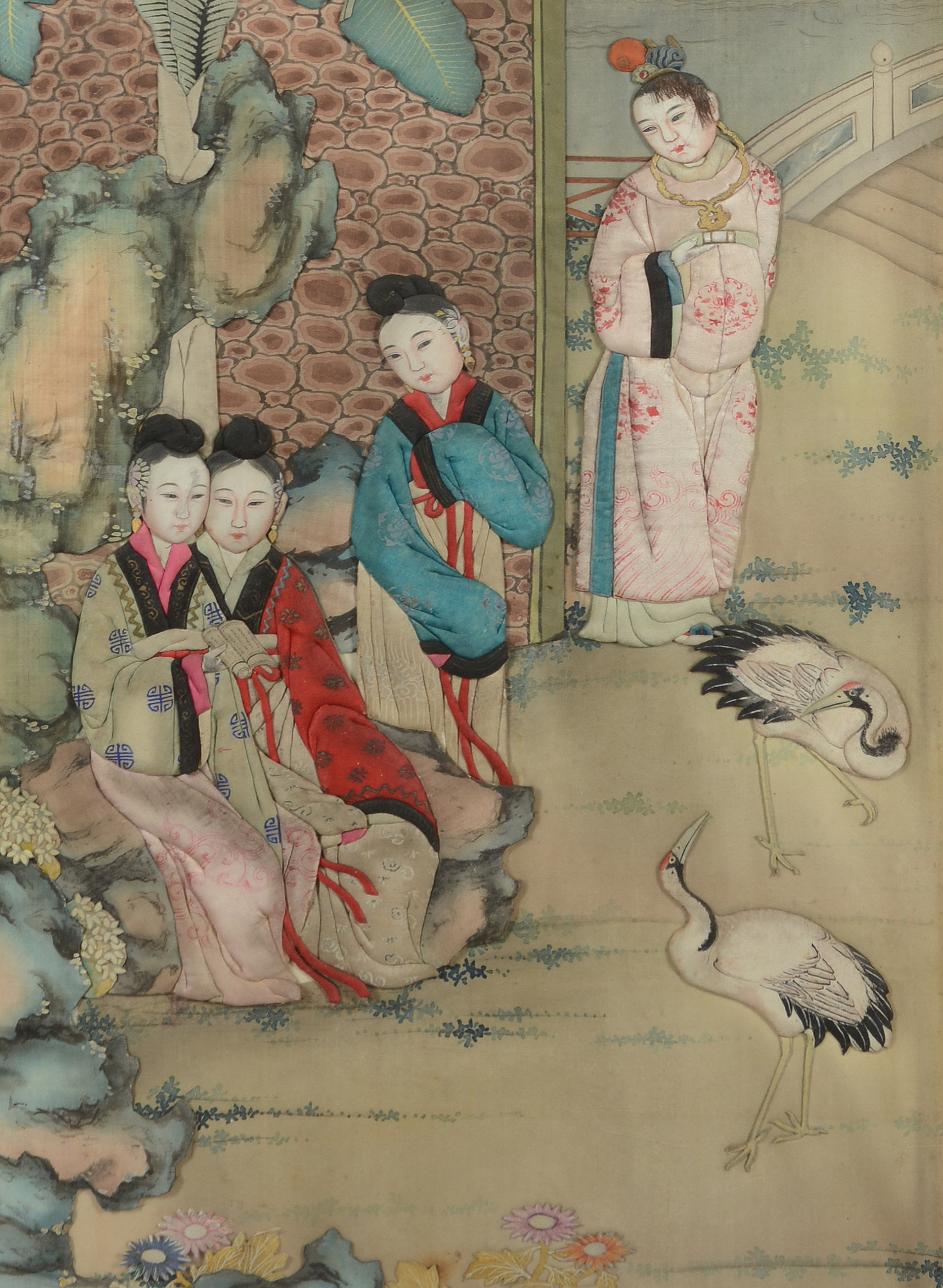 Inline Image - Lot 450: (Detail) A rare set of six 'Red Chamber' painted silk panels, Qing Dynasty Provenance: From a private English Collection Est. £10,000-15,000 (+fees)