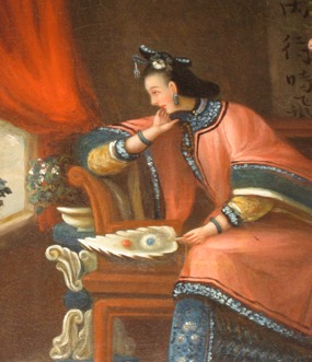 Inline Image - Detail of a 19th century oil painting of a female courtier wearing informal dress | Courtesy of Linda Wrigglesworth Private Collection, London