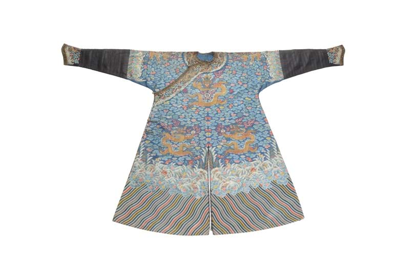 Inline Image - A fine Chinese blue-ground embroidered dragon robe, 'Jifu', Qing Dynasty, early to mid 19th century, the robe originally worn by a Mandarin of the Imperial court, sold for £16,120 at Dreweatts on 14 November 2017