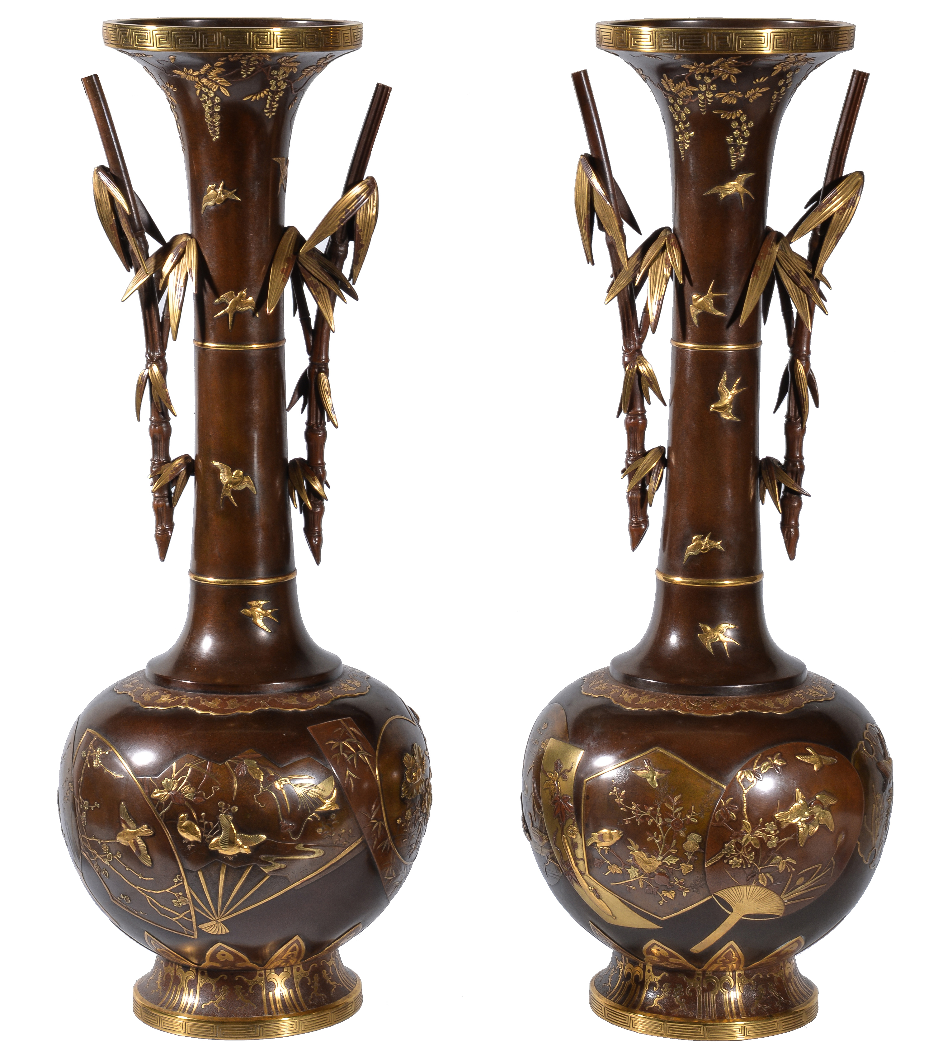 Inline Image - Miya-O Eisuke: an impressive pair of parcel gilt bronze vases 
Meiji period, height 52cm | Est. £8,000-12,000 (+fees)