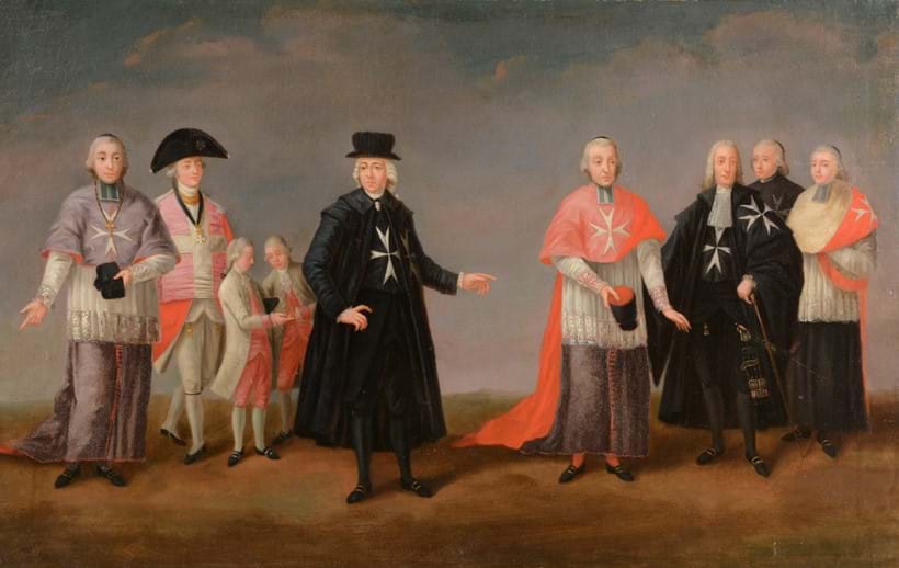 Inline Image - Lot 36: Attributed to Antoine de Favray (French 1706 - 1792), Detail from a Portrait of Emmanuel, Prince de Rohan… (offered with Portrait of ladies of the Knights of Malta), Oil on canvas, 44 x 69.5cm (17¼ x 27¼ in.) (2) | Sold for £17,980