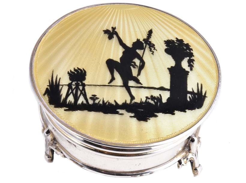 Inline Image - Lot 101: Art Deco silver and yellow guilloche trinket, 1924 | Sold for £198
