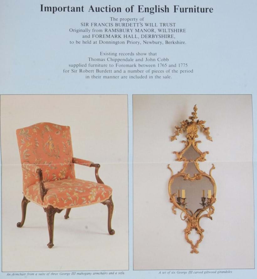 Inline Image - An advertisement for the auction Sir Francis Burdett's Will Trust held in May 1986