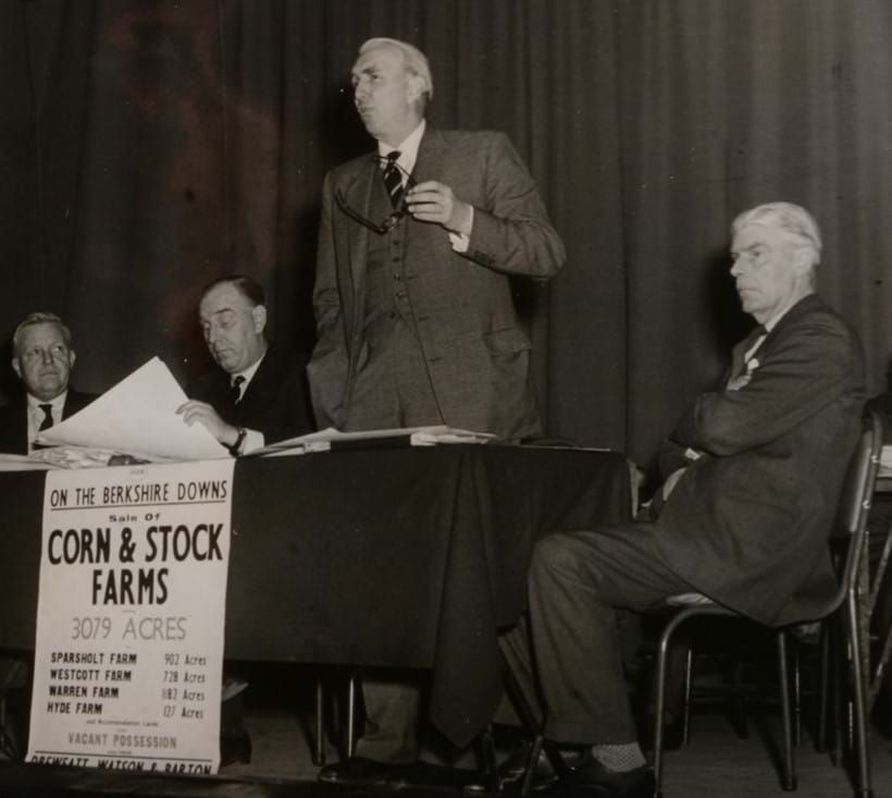 Inline Image - F H Cole takes an auction of corn and stock farms, held on 17 December 1963; Michael Barton sits to his left