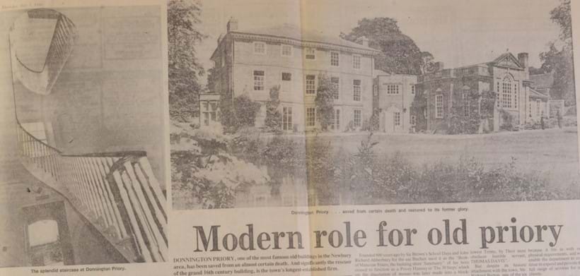 Inline Image - The Mercury reports in July 1980, 'Donnington Priory, one of the most famous old buildings in the Newbury area, has been saved from an almost certain death. And significantly the rescuer...is the town's longest-established firm'.