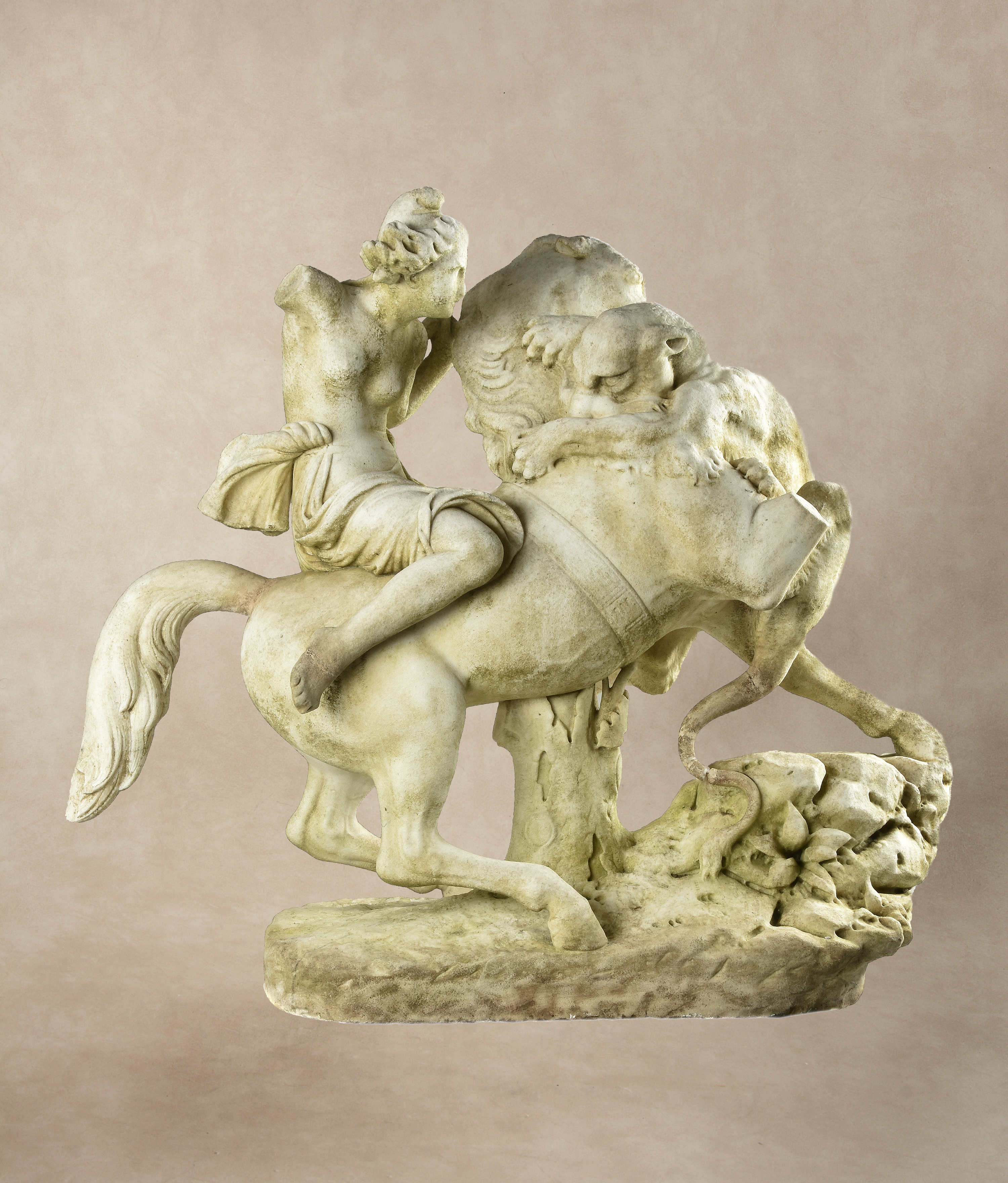 Inline Image - LOT 129: AFTER AUGUST KARL EDUARD KISS, (GERMAN 1802 – 1865), A SCULPTED WHITE MARBLE GROUP OF AN AMAZON ON HORSEBACK ATTACKED BY A PANTHER, THIRD QUARTER 19TH CENTURY | EST. £3,000-5,000 (+FEES)