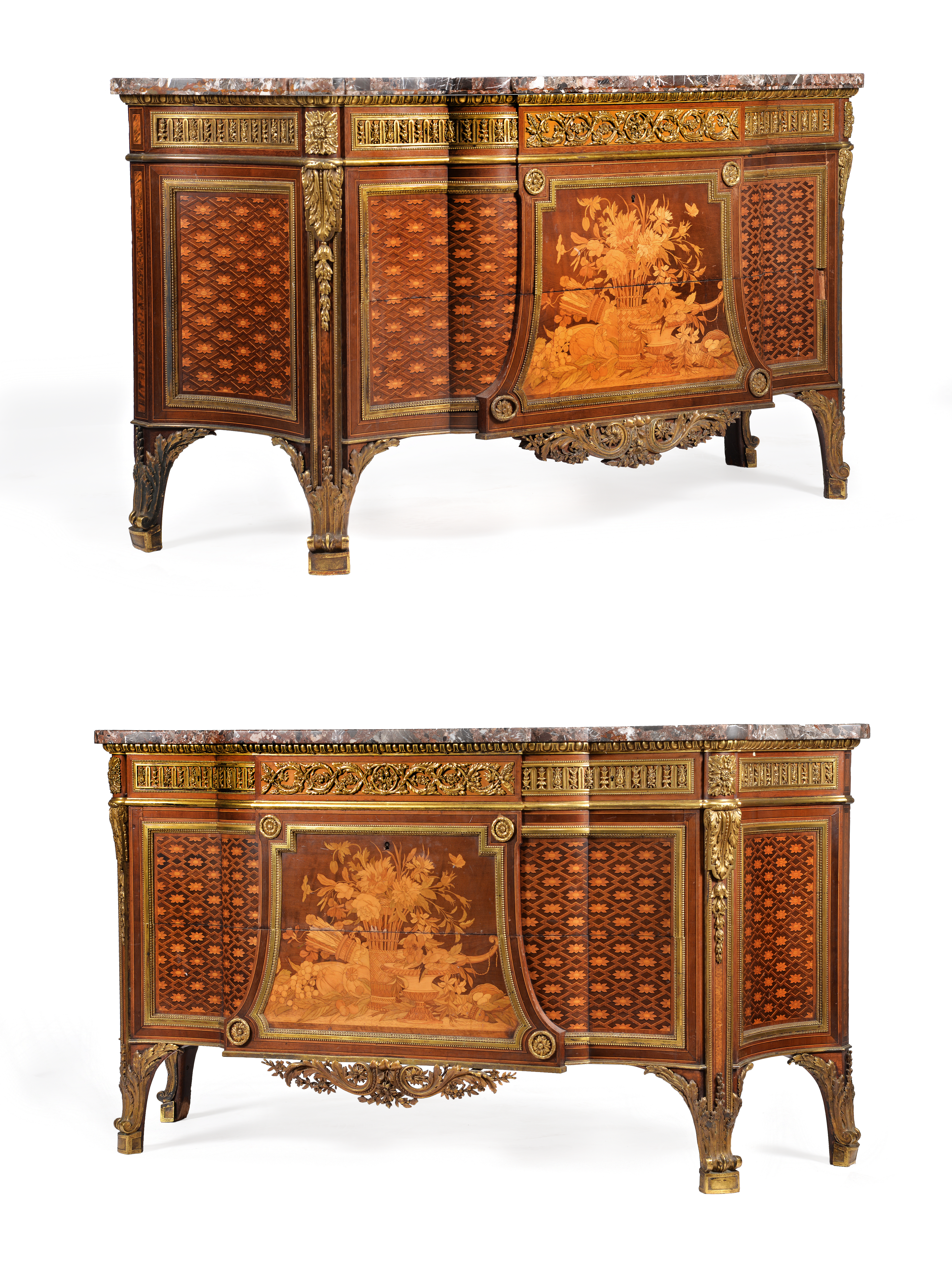 Inline Image - LOT 60: A PAIR OF ORMOLU-MOUNTED MARQUETRY AND PARQUETRY COMMODES BY HENRY DASSON AFTER MODELS BY J.H. RIESENER, LATE 19TH CENTURY.
PROVENANCE: FORMERLY FROM BROCKET HALL | EST. £100,000-150,000 (+FEES)