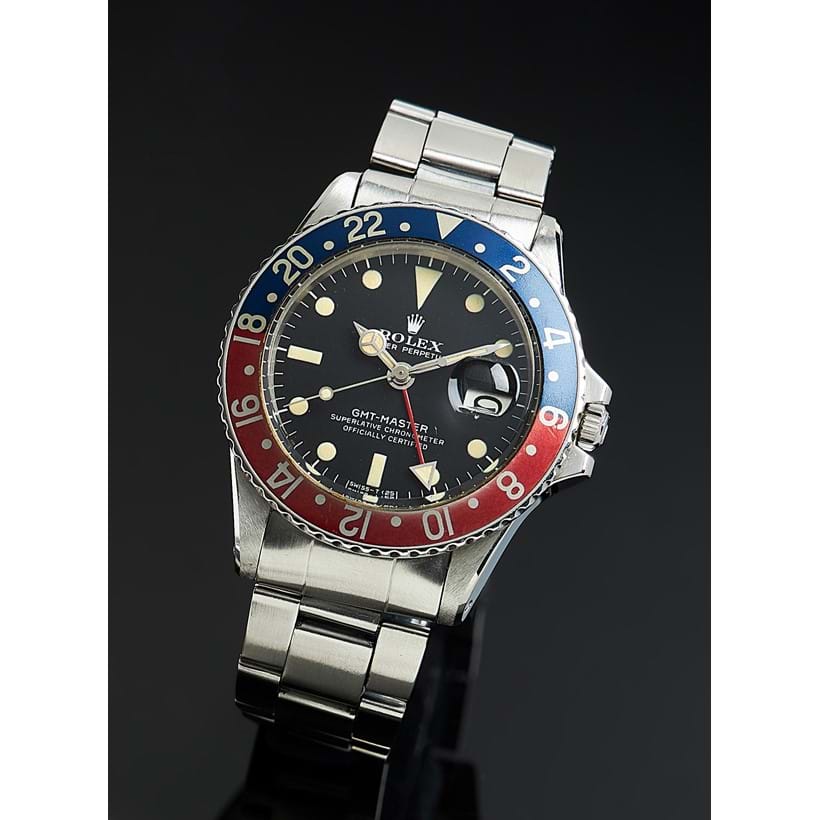 Inline Image - Lot 239: Rolex, Oyster Perpetual GMT-Master, ref. 1675, a stainless steel bracelet watch, no. 3423339, circa 1973 | Est. £8,000-12,000 (+fees)
