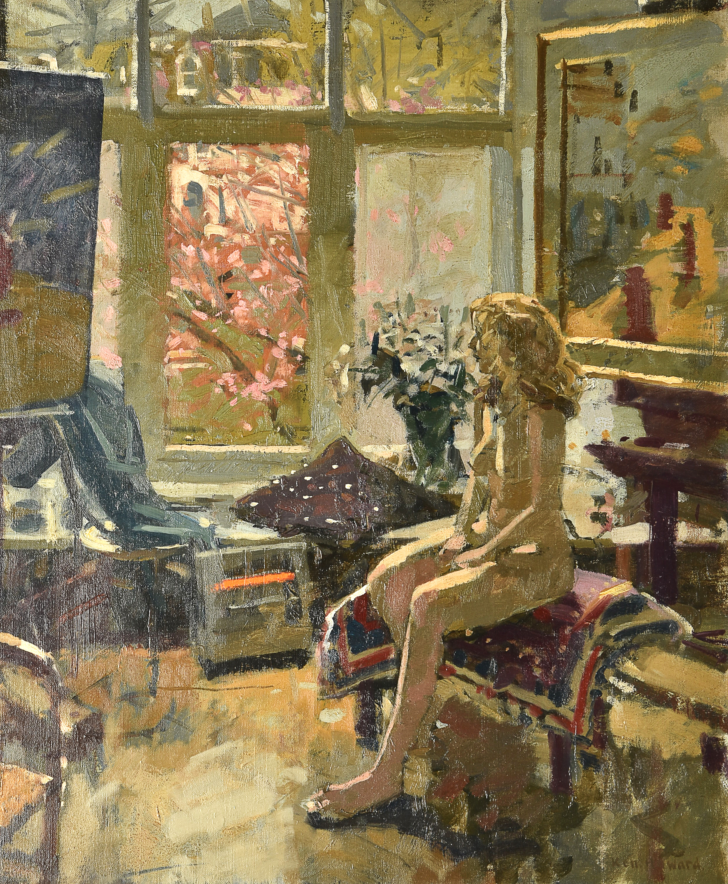 Inline Image - Lot 181: λ Ken Howard (British b.1932), 'Nude seated in the artist’s studio', Oil on canvas | Est. £4,000-6,000 (+fees)