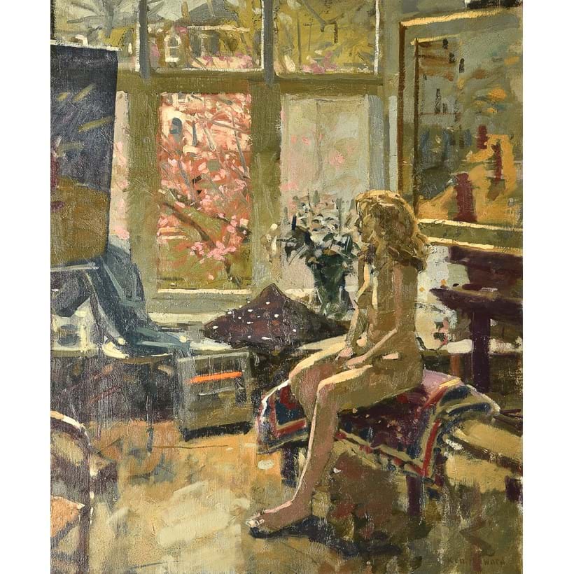 Inline Image - Lot 181: λ Ken Howard (British b.1932), 'Nude seated in the artist’s studio', Oil on canvas | Est. £4,000-6,000 (+fees)