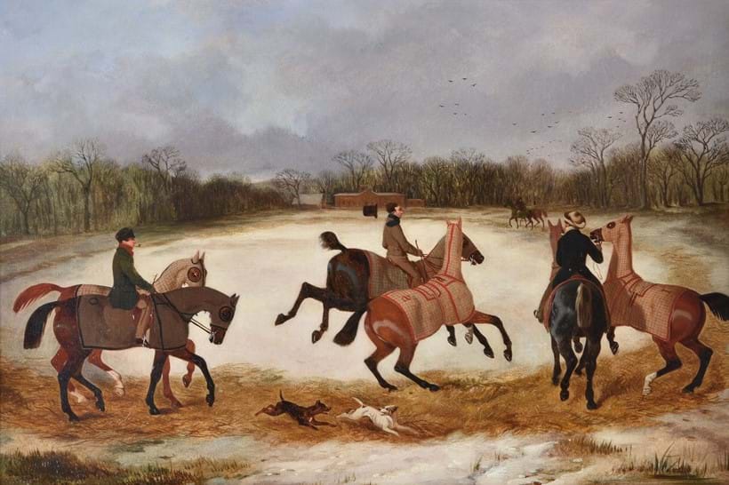 Inline Image - Lot 45: David Dalby of York (British 1780-1849), 'Grooms Exercising Horses in Winter', Oil on board | Est. £2,000-3,000 (+fees)