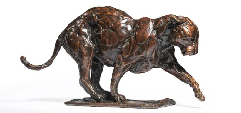 Inline Image - Lot 21: Mark Coreth (British b. 1958) Jaguar Fishing, 2018 Bronze, from an edition of 20, 13cm high x 16.5cm wide x 7cm deep Similar works by this artist retail at: £3,250