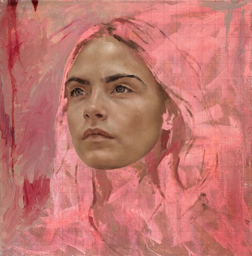 Inline Image - Lot 25: Jonathan Yeo Cara Study I, 2016 Archival Pigment Print With Hand Finished Varnish On Hahnemuhle Photo Rag Ultrasmooth Paper With Torn Edges. From the edition of 50 42 x 42cm (161⁄2 x 161⁄2 in.) Similar works by this artist retail at: £3,000
