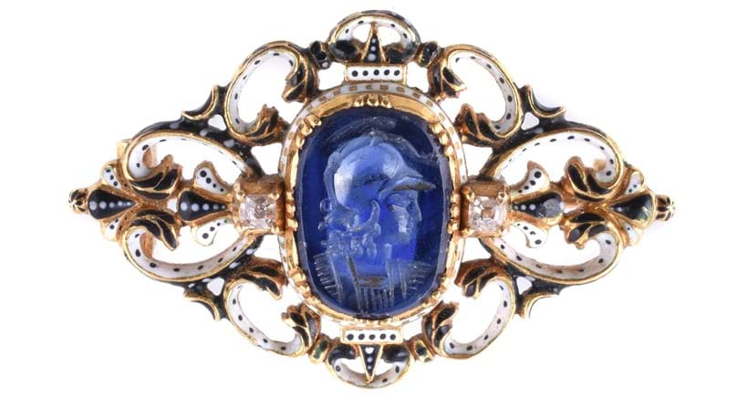 Inline Image - A carved sapphire intaglio brooch by Carlo Giuliano, circa 1875. Sold at Dreweatts for £3,250