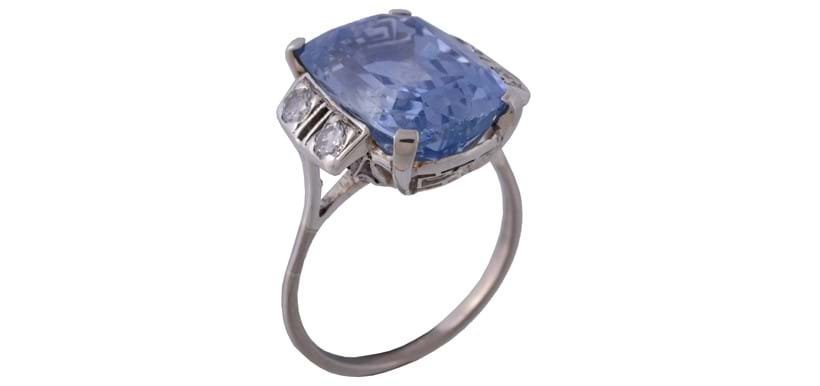 Inline Image - An Art Deco cushion shaped Sri Lankan sapphire ring, weighing 15.74 carats. Sold at Dreweatts for £4,340