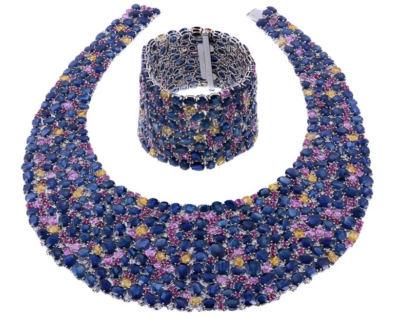 Inline Image - A blue and multi-coloured sapphire bib necklace and matching bracelet by Assil, New York. Sold at Dreweatts for £16,740