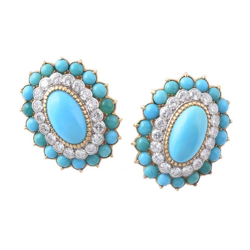 Inline Image - A pair of 1960s turquoise and diamond ear clips by Cartier | Est. £6,000-8,000 (+ fees)