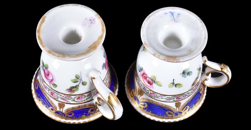 Inline Image - Left: Derby ice cup in the Sevres-style, note the '1' and '7' marks; Right: Sevres porcelain ice cup