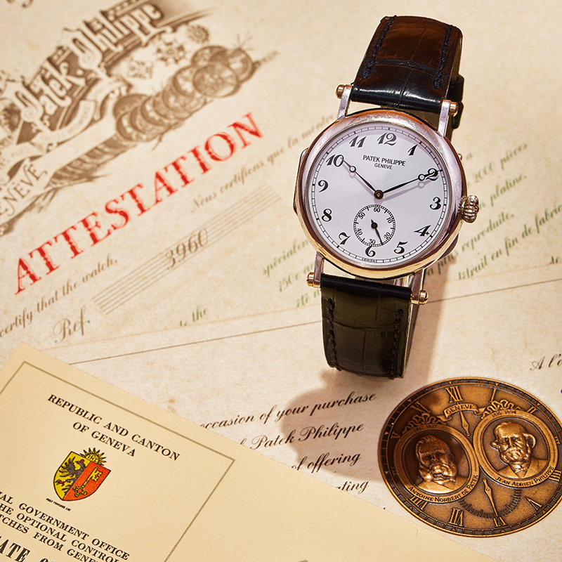 Patek Philippe, 150th anniversary, ref. 3960 a limited edition 18 carat white gold wristwatch, no. 2864350, circa 1989