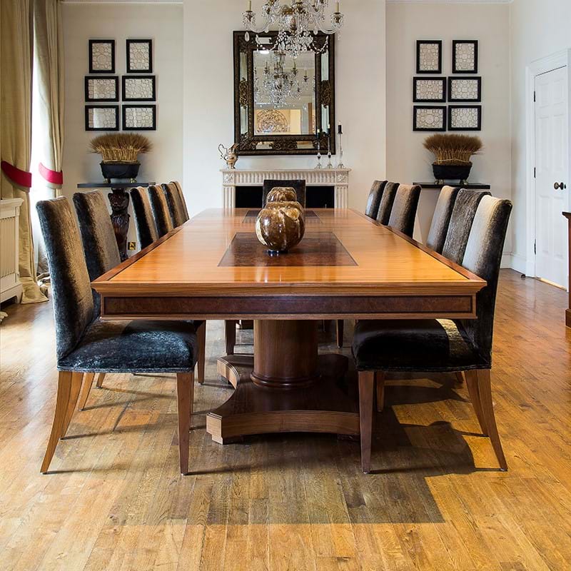 David Linley, a rectangular American black walnut, ebony and burr walnut dining table