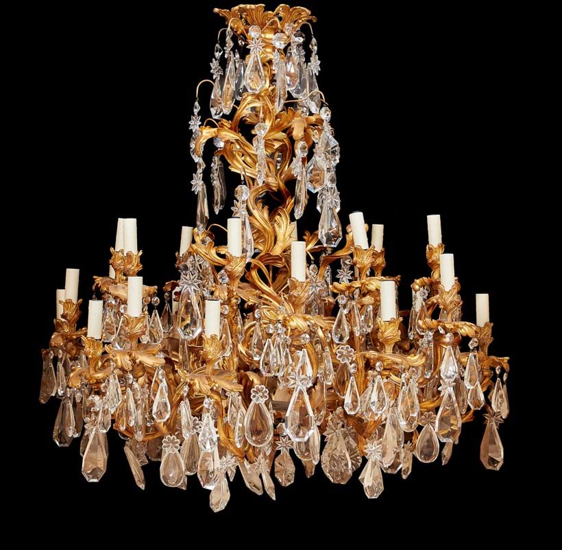 Inline Image - Lot 102: A  fine French gilt bronze and cut glass hung twenty four light chandelier in Louis XV style, later 19th century | Est. £8,000-12,000 (+fees)