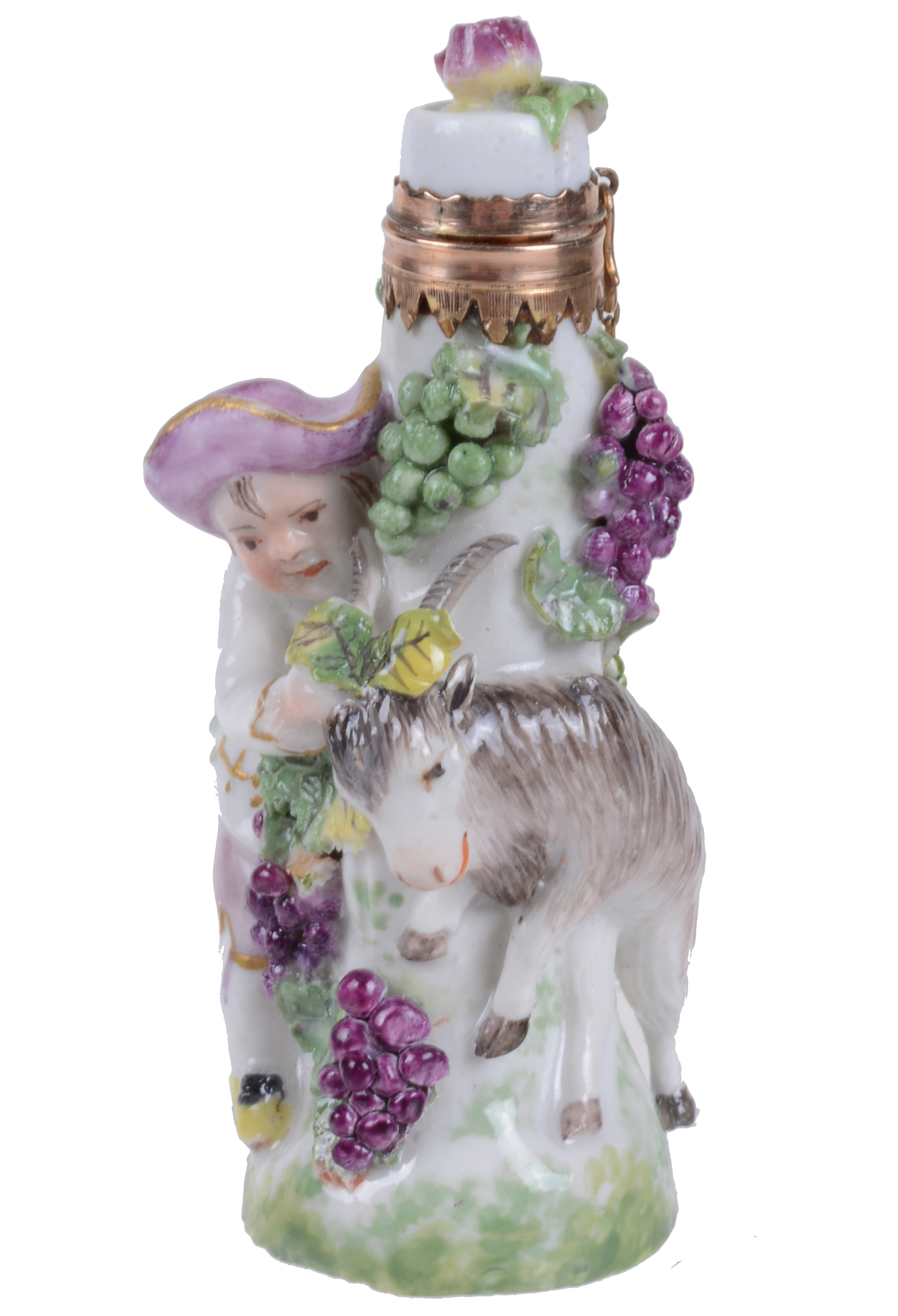 Inline Image - Lot 54: A Charles Gouyn St. James's factory type scent bottle, Bacchic group of a boy and goat, circa 1755 | Est. £1,500-2,500 (+fees)