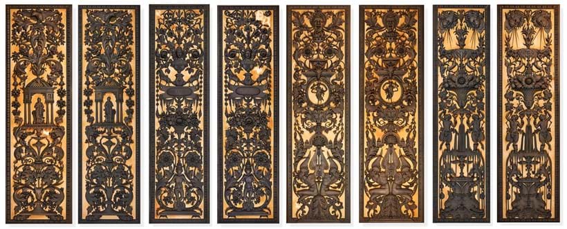 Inline Image - Above: A set of eight carved, bronzed wood panels by Anton Leone Bulletti, Florence, dated 1864, in the baroque style, composed of four pairs (Lot 248, 248A, 248B & 248C), each with a differing theme | Est. £5,000-8,000 (+fees) per lot