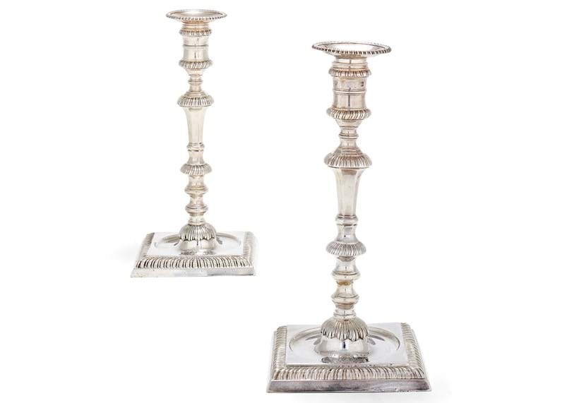 Inline Image - Lot 12: A pair of George II cast silver square candlesticks by John Cafe, London 1748 | Est. £1,000-1,500 (+fees)