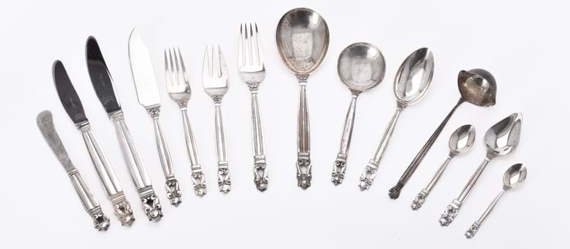 Inline Image - Lot 58: Johan Rhode for Georg Jensen Solvsmedie A/S, a Danish silver Acorn pattern table service for twelve place settings | Est. £5,000-7,000 (+fees)