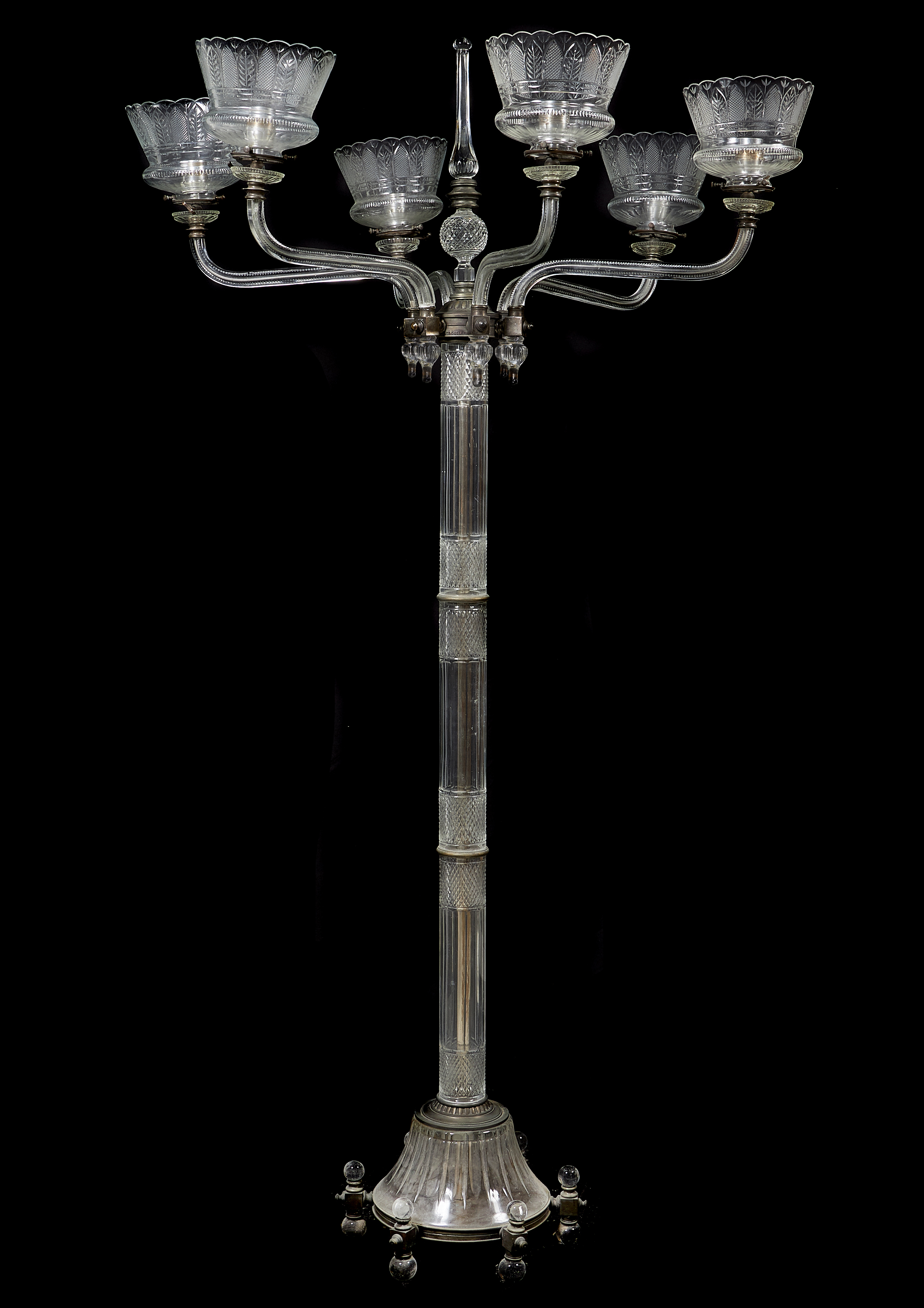 Inline Image - Lot 147: A pair of fine cut glass and silver plated metal mounted six light standard candelabra by F & C Osler, late 19th/early 20th century. Provenance: Property from a Private Collection | Sold for £15,000