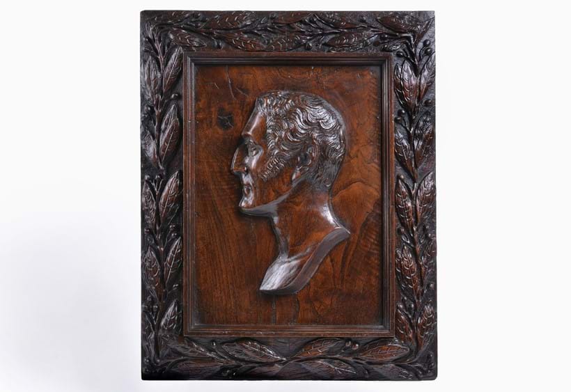 Inline Image - Lot 218: A stained hardwood, probably elm, commemorative portrait relief panel of Field Marshal Sir Arthur Wellesley, 1st Duke of Wellington, after Peter Rouw (1770-1852), circa 1820 | Est. £600-800 (+fees)