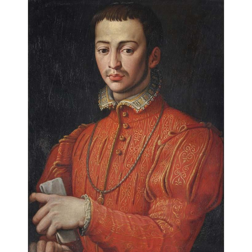 Inline Image - Lot 275: Follower of Alessandro Allori, 'Portrait of Francesco 1 de'Medici, Grand Duke of Tuscany, half length', Oil on slate | Sold for £50,000