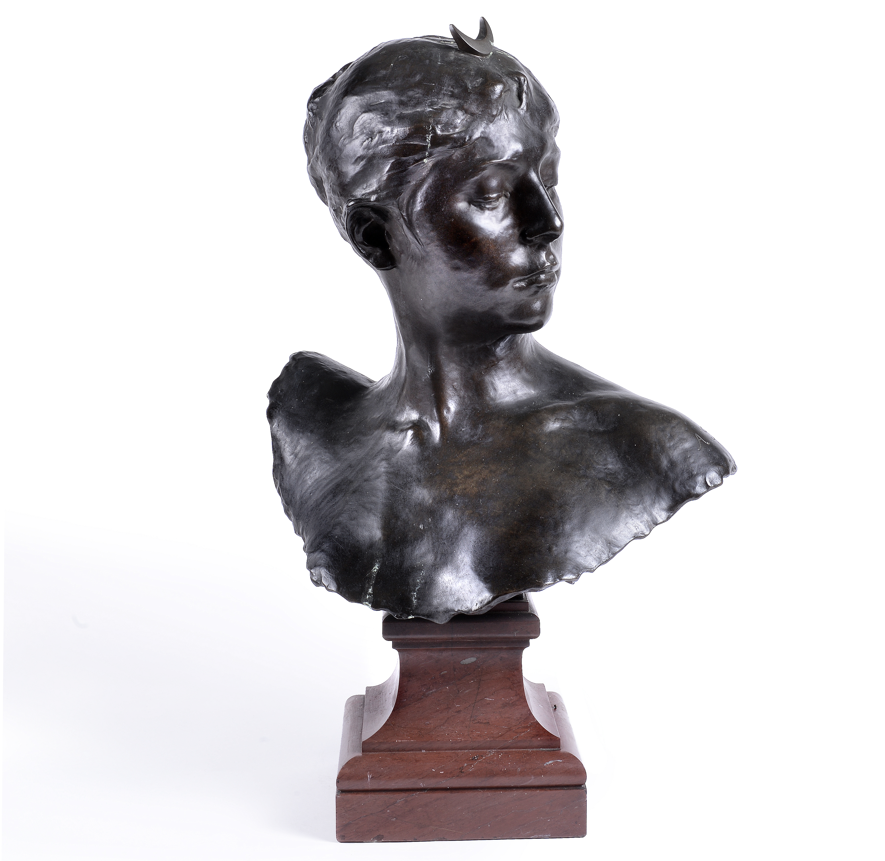 Inline Image - Lot 271: Jean-Joseph-Alexandre Falguière (French, 1831-1900), a patinated bronze bust of Diana the Huntress, cast by the Thiebaut Frères, circa 1890 | Est. £1,000-1,500 (+fees)