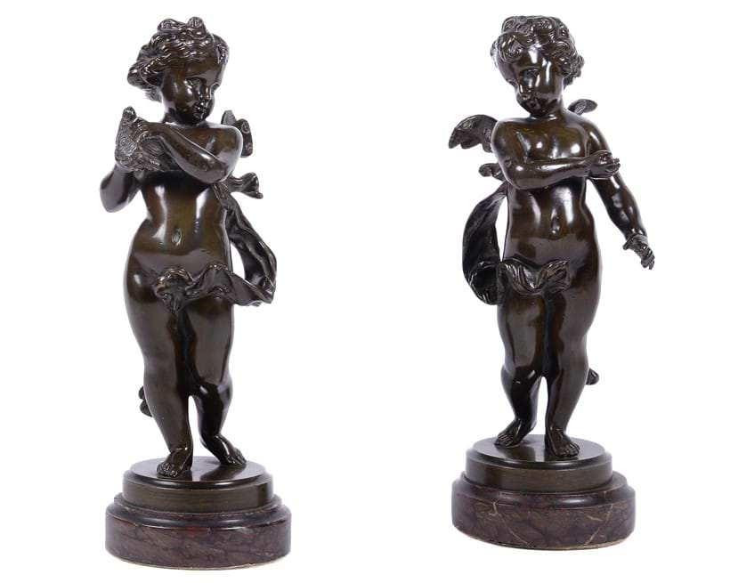 Inline Image - Lot 437: A pair of French patinated bronze models of Cupid and Psyche as infants, last quarter 19th century, Est. £600-800 (+fees) | Interiors: Day Two