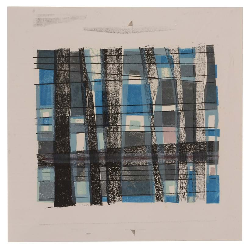 Inline Image - Rosemary Ellis (British 1910 - 1998), 'Linear Abstract (blue and pink)',   Mixed media