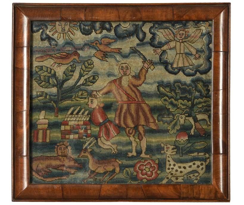 Inline Image - A George II Biblical needlework panel depicting the sacrifice of Isaac | Sold for £5,625 | Fine Furniture, Carpets, Ceramics and Works of Art, 26 June 2019