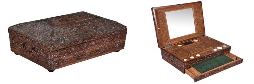 Inline Image - An Anglo Indian, probably Mysore, sandalwood sewing box, circa 1880 | Sold for £558 | Interiors, 31 October 2018