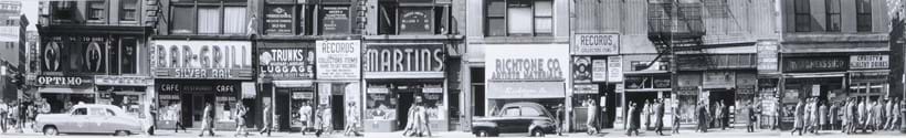 Inline Image - Todd Webb (American 1905-2000), 'Panorama: Avenue of the Americas between 43rd and 44th Streets, 1948', Eight gelatin silver contact prints, framed together | Sold for £3,500