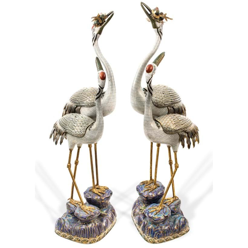 Inline Image - Figure 2: A pair of cloisonné enamel double crane censers | Sold for £100,000 (hammer price)