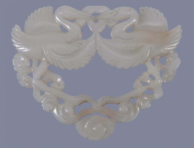 Inline Image - Figure 5: A Chinese white or pale celadon jade ‘Double Crane' pendant | Sold for £1,500 (hammer price)