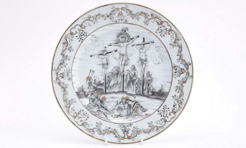 Inline Image - Lot 364: A Chinese export 'Crucifixion' plate, circa 1750, Qing Dynasty | Est. £1,000-1,500 (+fees)
