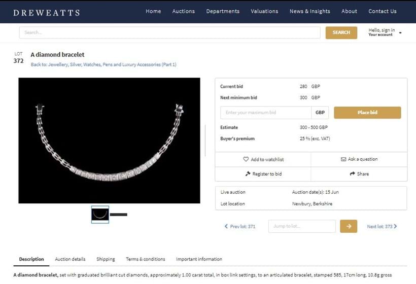 Inline Image - Dreweatts online bidding screen