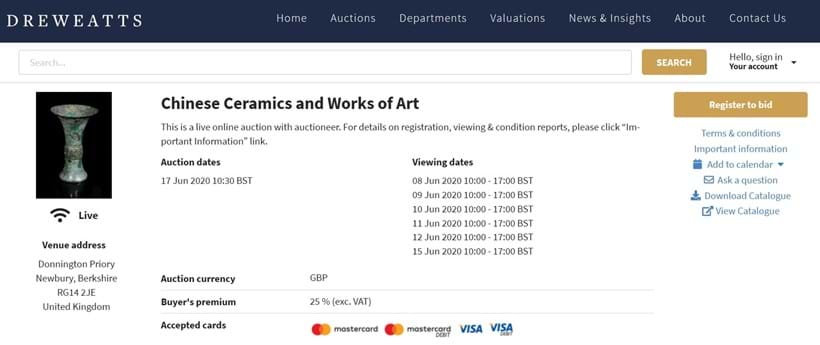 Inline Image - Click the 'Register to bid' button to register for an auction.