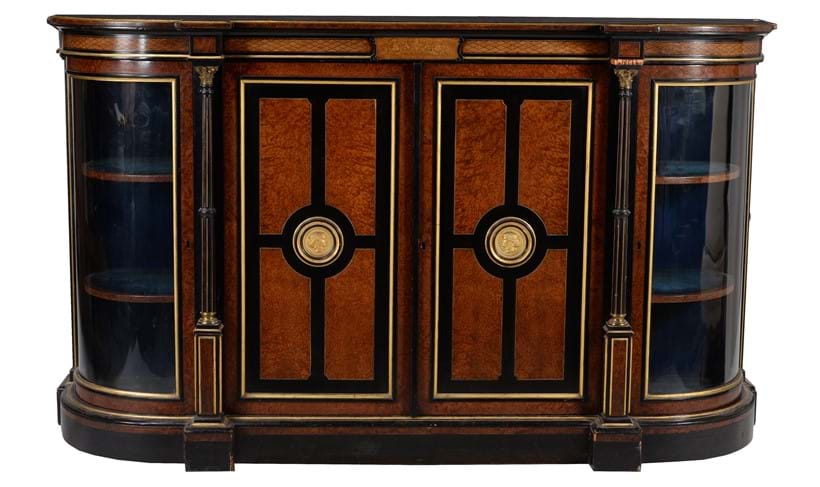 Inline Image - lot 245: A Victorian amboyna, burr walnut, ebonised, and parcel gilt credenza, circa 1880 | Est. £800-1,200 (+fees)