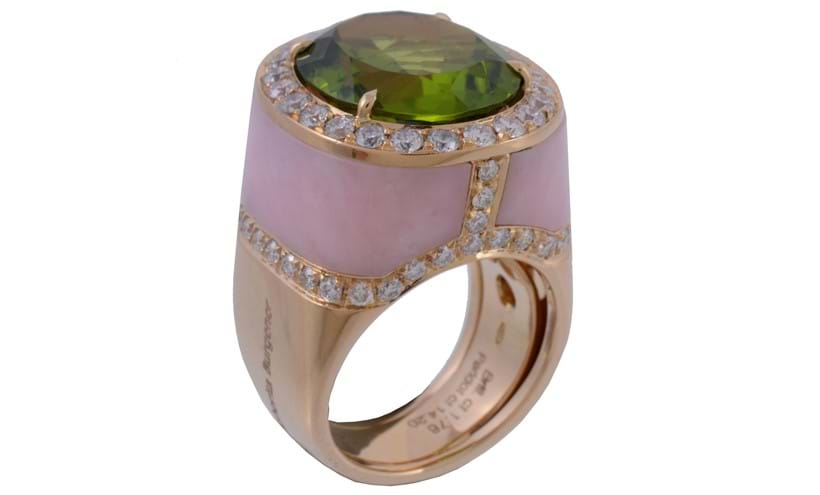 Inline Image - A peridot, rose quartz and diamond ring by Margherita Burgener | Sold for £3,000 (hammer price), November 2016