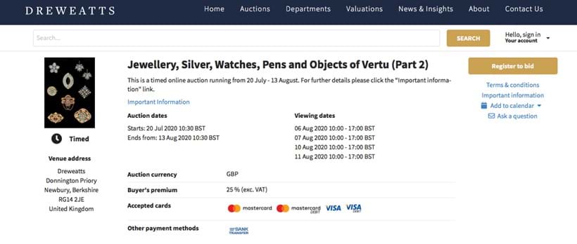 Inline Image - Click the 'Register to bid' button to register for an auction.